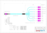 16-Fiber Low Loss Non-Pinned MPO/UPC to 8 x LC Uniboot/UPC Duplex QSFP Type Breakout Cable | Corning ClearCurve OM4 Multimode Optical Fiber | Crossover, Magenta MPO Connector, Magenta LC Uniboot Connector, Aqua OFNP Cable Jacket