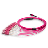 16-Fiber Low Loss Non-Pinned MPO/UPC to 8 x LC Uniboot/UPC Duplex QSFP Type Breakout Cable | Corning ClearCurve OM4 Multimode Optical Fiber | Crossover, Magenta MPO Connector, Magenta LC Uniboot Connector, Magenta OFNP Cable Jacket
