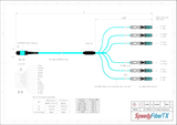 12-Fiber Non-Pinned MPO-12/UPC to  6 x CS/UPC Breakout Cable | Corning® ClearCurve® OM4 Multimode Optical Fiber | Type B, Aqua MPO Connector, Aqua CS Connector, Aqua Cable Jacket | OFNP Jacket