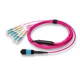12-Fiber Non-Pinned MPO-12/UPC to  6 x CS/UPC Breakout Cable | Corning® ClearCurve® OM4 Multimode Optical Fiber | Type B, Aqua MPO Connector, Aqua CS Connector, Magenta Cable Jacket | OFNP Jacket