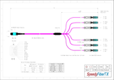 12-Fiber Non-Pinned MPO-12/UPC to  6 x CS/UPC Breakout Cable | Corning® ClearCurve® OM4 Multimode Optical Fiber | Type B, Aqua MPO Connector, Aqua CS Connector, Magenta Cable Jacket | OFNP Jacket