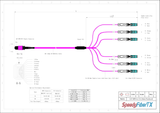12-Fiber Non-Pinned MPO-12/UPC to  6 x CS/UPC Breakout Cable | Corning® ClearCurve® OM4 Multimode Optical Fiber | Type B, Magenta MPO Connector, Aqua CS Connector, Magenta Cable Jacket | OFNP Jacket
