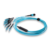 12-Fiber Non-Pinned MPO/UPC to  6 x MDC/UPC Fanout Cable | Corning® ClearCurve® OM4 Multimode Optical Fiber | Type B, Aqua MPO Connector, Aqua MDC Connector, Aqua Cable Jacket | OFNP Jacket