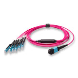 12-Fiber Non-Pinned MPO/UPC to  6 x MDC/UPC Fanout Cable | Corning® ClearCurve® OM4 Multimode Optical Fiber | Type B, Aqua MPO Connector, Aqua MDC Connector, Magenta Cable Jacket | OFNP Jacket