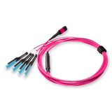 8-Fiber Non-Pinned MPO/UPC to  4 x MDC/UPC Fanout Cable | Corning® ClearCurve® OM4 Multimode Optical Fiber | Type B, Magenta MPO Connector, Aqua MDC Connector, Magenta Cable Jacket | OFNP Jacket