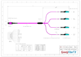 8-Fiber Non-Pinned MPO/UPC to  4 x MDC/UPC Fanout Cable | Corning® ClearCurve® OM4 Multimode Optical Fiber | Type B, Magenta MPO Connector, Aqua MDC Connector, Magenta Cable Jacket | OFNP Jacket