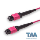 TAA Compliant | 12-Fiber Low Loss Non-Pinned MPO/UPC to Non-Pinned MPO/UPC Jumper Cable | Corning ClearCurve OM4 Multimode Optical Fiber | Type A, Magenta MPO Connector, Magenta OFNP Cable Jacket