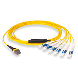 12-Fiber Non-Pinned MTP-12/APC to  6 x CS/UPC Breakout Cable | Corning® SMF-28® Ultra Single-mode Optical Fiber | OS1/OS2 Compatible | Type B, Yellow MTP Connector, Blue CS Connector, Yellow Cable Jacket | OFNP Jacket