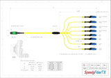 16-Fiber Non-Pinned MTP/APC to  8 x MDC/UPC Fanout Cable | Corning® SMF-28® Ultra Single-mode Optical Fiber | OS1/OS2 Compatible | Crossover, Green MTP Connector, Blue MDC Connector, Yellow Cable Jacket | OFNP Jacket