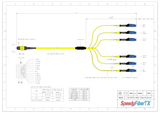 12-Fiber Non-Pinned MTP/APC to  6 x MDC/UPC Fanout Cable | Corning® SMF-28® Ultra Single-mode Optical Fiber | OS1/OS2 Compatible | Type B, Yellow MTP Connector, Blue MDC Connector, Yellow Cable Jacket | OFNP Jacket