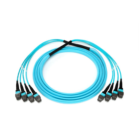 48-Fiber Elite Non-Pinned MTP® to MTP® Trunk Cable with Corning® ClearCurve® OM4 Multimode Fiber, Type B polarity, Magenta Jacket and Aqua Connectors on both ends