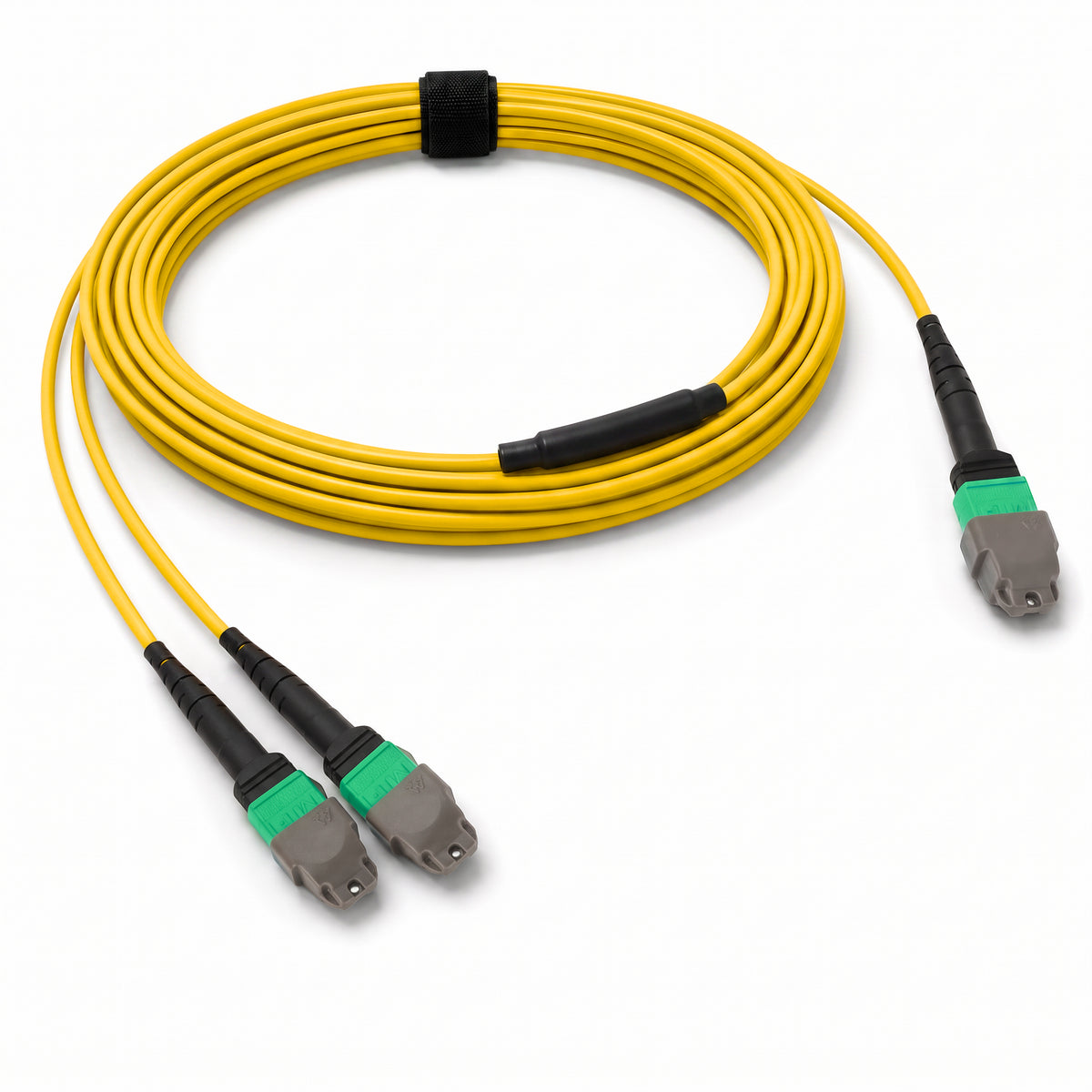 16-Fiber Elite Non-Pinned MTP/APC to Non-Pinned 2 x MTP/APC Breakout Cable | Corning SMF-28 Ultra Single-mode Optical Fiber | OS1/OS2 Compatible | Crossover, Yellow MTP Connector, Green 2 x MTP Connector, Yellow OFNP Cable Jacket