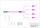 8-Fiber Elite Non-Pinned MTP/UPC to 4 x LC Uniboot/UPC Duplex QSFP Type Breakout Cable | Corning ClearCurve OM4 Multimode Optical Fiber | Type B, Aqua MTP Connector, Magenta LC Uniboot Connector, Magenta OFNP Cable Jacket