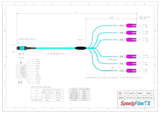 12-Fiber Elite Non-Pinned MTP/UPC to 6 x LC Uniboot/UPC Duplex QSFP Type Breakout Cable | Corning ClearCurve OM4 Multimode Optical Fiber | Type B, Aqua MTP Connector, Magenta LC Uniboot Connector, Aqua OFNP Cable Jacket