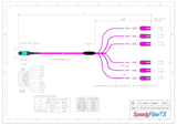 12-Fiber Elite Non-Pinned MTP/UPC to 6 x LC Uniboot/UPC Duplex QSFP Type Breakout Cable | Corning ClearCurve OM4 Multimode Optical Fiber | Type B, Aqua MTP Connector, Magenta LC Uniboot Connector, Magenta OFNP Cable Jacket