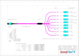 16-Fiber Elite Non-Pinned MTP/UPC to 8 x LC Uniboot/UPC Duplex QSFP Type Breakout Cable | Corning ClearCurve OM4 Multimode Optical Fiber | Crossover, Aqua MTP Connector, Magenta LC Uniboot Connector, Aqua OFNP Cable Jacket