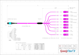 16-Fiber Elite Non-Pinned MTP/UPC to 8 x LC Uniboot/UPC Duplex QSFP Type Breakout Cable | Corning ClearCurve OM4 Multimode Optical Fiber | Crossover, Aqua MTP Connector, Magenta LC Uniboot Connector, Magenta OFNP Cable Jacket