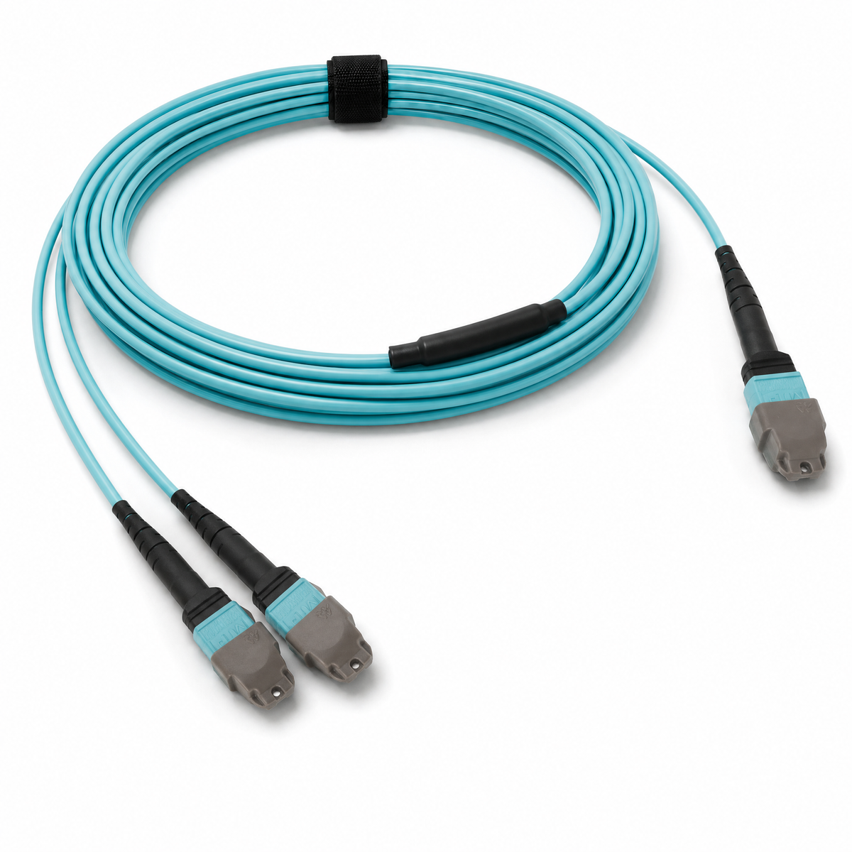 24-Fiber Elite Non-Pinned MTP/UPC to Non-Pinned 2 x MTP/UPC Breakout Cable | Corning ClearCurve OM4 Multimode Optical Fiber | Type A, Aqua MTP Connector, Aqua 2 x MTP Connector, Aqua OFNP Cable Jacket