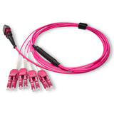 8-Fiber Elite Non-Pinned MTP/UPC to 4 x LC Uniboot/UPC Duplex QSFP Type Breakout Cable | Corning ClearCurve OM4 Multimode Optical Fiber | Type B, Magenta MTP Connector, Magenta LC Uniboot Connector, Magenta OFNP Cable Jacket