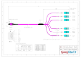 12-Fiber Elite Non-Pinned MTP/UPC to 6 x LC Uniboot/UPC Duplex QSFP Type Breakout Cable | Corning ClearCurve OM4 Multimode Optical Fiber | Type B, Magenta MTP Connector, Aqua LC Uniboot Connector, Magenta OFNP Cable Jacket