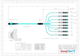16-Fiber Non-Pinned MTP-16/UPC to  8 x CS/UPC Breakout Cable | Corning® ClearCurve® OM4 Multimode Optical Fiber | Crossover, Aqua MTP Connector, Aqua CS Connector, Aqua Cable Jacket | OFNP Jacket