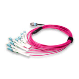 16-Fiber Non-Pinned MTP-16/UPC to  8 x CS/UPC Breakout Cable | Corning® ClearCurve® OM4 Multimode Optical Fiber | Crossover, Aqua MTP Connector, Aqua CS Connector, Magenta Cable Jacket | OFNP Jacket