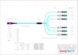 12-Fiber Non-Pinned MTP-12/UPC to  6 x CS/UPC Breakout Cable | Corning® ClearCurve® OM4 Multimode Optical Fiber | Type B, Magenta MTP Connector, Aqua CS Connector, Aqua Cable Jacket | OFNP Jacket