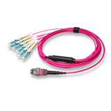 12-Fiber Non-Pinned MTP-12/UPC to  6 x CS/UPC Breakout Cable | Corning® ClearCurve® OM4 Multimode Optical Fiber | Type B, Magenta MTP Connector, Aqua CS Connector, Magenta Cable Jacket | OFNP Jacket