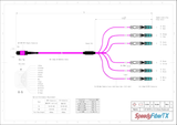 12-Fiber Non-Pinned MTP-12/UPC to  6 x CS/UPC Breakout Cable | Corning® ClearCurve® OM4 Multimode Optical Fiber | Type B, Magenta MTP Connector, Aqua CS Connector, Magenta Cable Jacket | OFNP Jacket