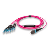 12-Fiber Non-Pinned MTP/UPC to  6 x MDC/UPC Fanout Cable | Corning® ClearCurve® OM4 Multimode Optical Fiber | Type B, Aqua MTP Connector, Aqua MDC Connector, Magenta Cable Jacket | OFNP Jacket