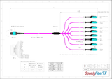 16-Fiber Non-Pinned MTP/UPC to  8 x MDC/UPC Fanout Cable | Corning® ClearCurve® OM4 Multimode Optical Fiber | Crossover, Aqua MTP Connector, Aqua MDC Connector, Magenta Cable Jacket | OFNP Jacket