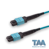 TAA Compliant | 12-Fiber Elite Non-Pinned MTP/UPC to Non-Pinned MTP/UPC Jumper Cable | Corning ClearCurve OM3 Multimode Optical Fiber | Type B, Aqua MTP Connector, Aqua OFNP Cable Jacket
