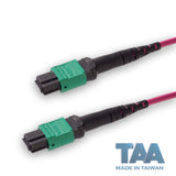 TAA Compliant | 8-Fiber Elite Non-Pinned MTP/APC to Non-Pinned MTP/APC Jumper Cable | Corning ClearCurve OM4 Multimode Optical Fiber | Type B, Green MTP Connector, Magenta OFNP Cable Jacket