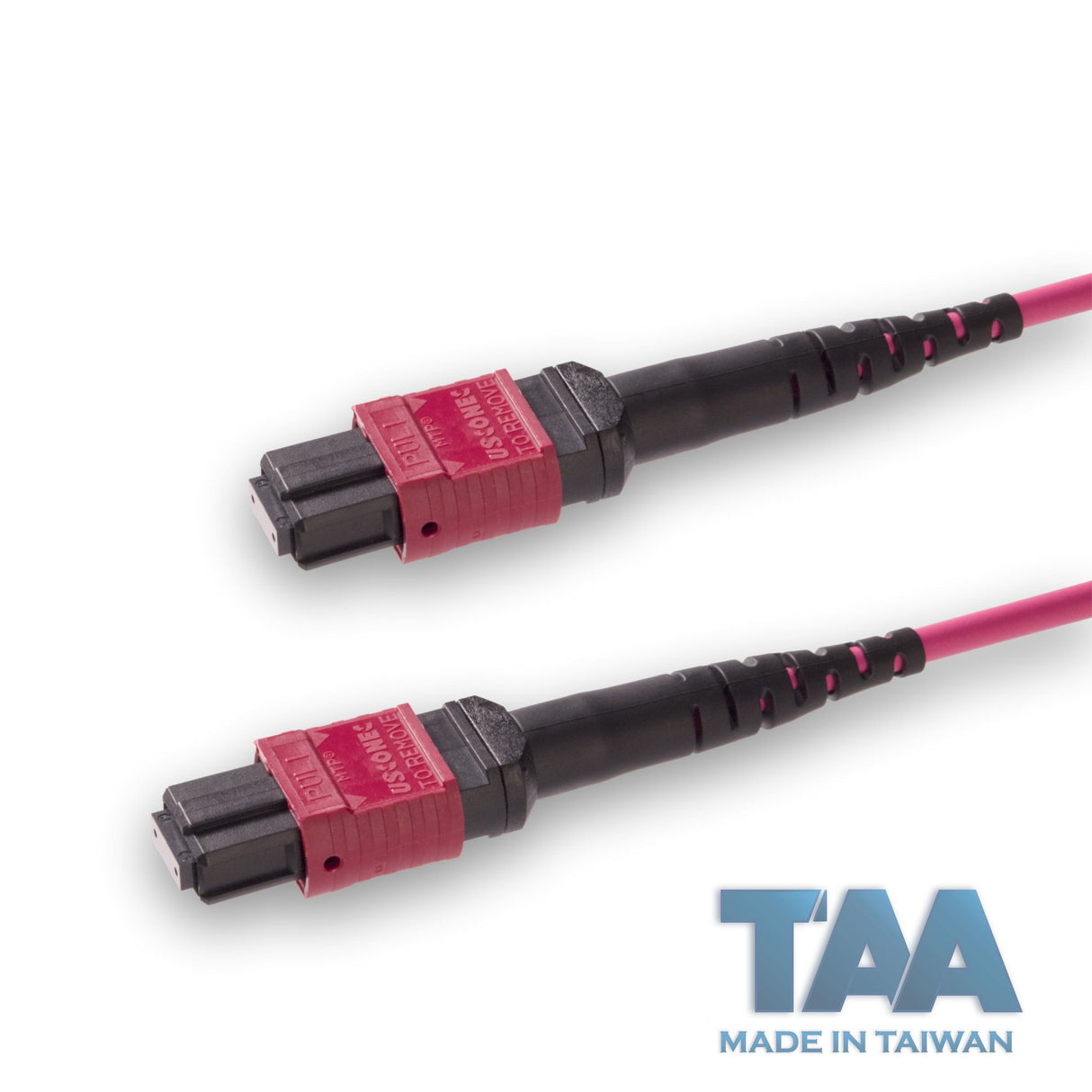 TAA Compliant | 12-Fiber Elite Non-Pinned MTP/UPC to Non-Pinned MTP/UPC Jumper Cable | Corning ClearCurve OM4 Multimode Optical Fiber | Type B, Magenta MTP Connector, Magenta OFNP Cable Jacket