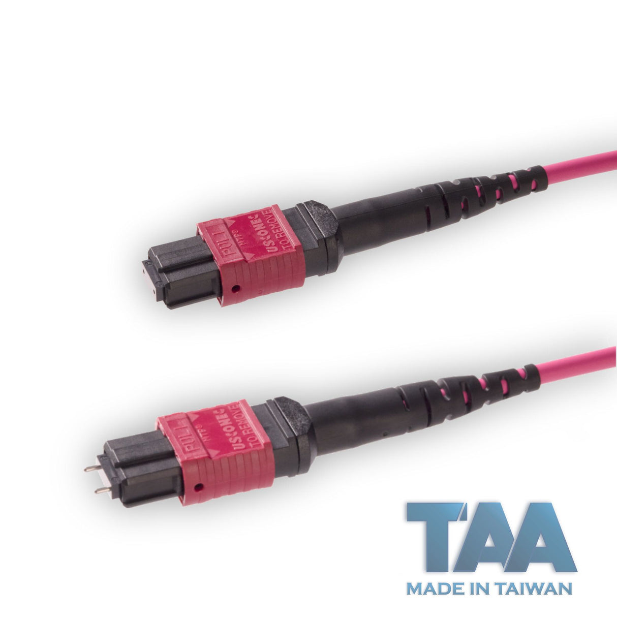 TAA Compliant | 12-Fiber Elite Pinned MTP/UPC to Non-Pinned MTP/UPC Jumper Cable | Corning ClearCurve OM4 Multimode Optical Fiber | Type B, Magenta MTP Connector, Magenta OFNP Cable Jacket