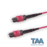 TAA Compliant | 12-Fiber Elite Pinned MTP/UPC to Pinned MTP/UPC Jumper Cable | Corning ClearCurve OM4 Multimode Optical Fiber | Type B, Magenta MTP Connector, Magenta OFNP Cable Jacket