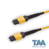 TAA Compliant | 12-Fiber Elite Pinned MTP/APC to Pinned MTP/APC Jumper Cable | Corning SMF-28 Ultra Single-mode Optical Fiber | OS1/OS2 Compatible | Type A, Yellow MTP Connector, Yellow OFNP Cable Jacket