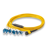 12-Fiber Elite Non-Pinned MTP/APC to 6 x LC/UPC Duplex QSFP Type Breakout Cable | Corning SMF-28 Ultra Single-mode Optical Fiber | OS1/OS2 Compatible | Type B, Yellow MTP Connector, Blue LC Connector, Yellow OFNP Cable Jacket