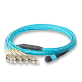 12-Fiber Elite Non-Pinned MTP/UPC to 6 x LC/UPC Duplex QSFP Type Breakout Cable | Corning ClearCurve OM4 Multimode Optical Fiber | Type B, Aqua MTP Connector, Beige LC Connector, Aqua OFNP Cable Jacket