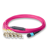 12-Fiber Elite Non-Pinned MTP/UPC to 6 x LC/UPC Duplex QSFP Type Breakout Cable | Corning ClearCurve OM4 Multimode Optical Fiber | Type B, Aqua MTP Connector, Beige LC Connector, Magenta OFNP Cable Jacket