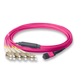 12-Fiber Elite Non-Pinned MTP/UPC to 6 x LC/UPC Duplex QSFP Type Breakout Cable | Corning ClearCurve OM4 Multimode Optical Fiber | Type B, Magenta MTP Connector, Beige LC Connector, Magenta OFNP Cable Jacket