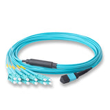 12-Fiber Elite Non-Pinned MTP/UPC to 6 x LC/UPC Duplex QSFP Type Breakout Cable | Corning ClearCurve OM4 Multimode Optical Fiber | Type B, Aqua MTP Connector, Aqua LC Connector, Aqua OFNP Cable Jacket