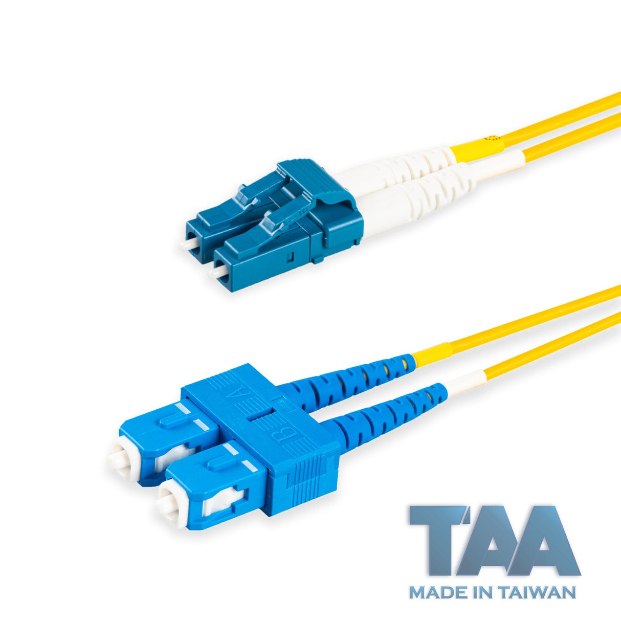 TAA Compliant Fiber Patch Cable | 0.2dB LC/UPC to SC/UPC Single-mode Duplex | Corning SMF-28 Ultra Fiber | OS1/OS2 Compatible | OFNR Jacket