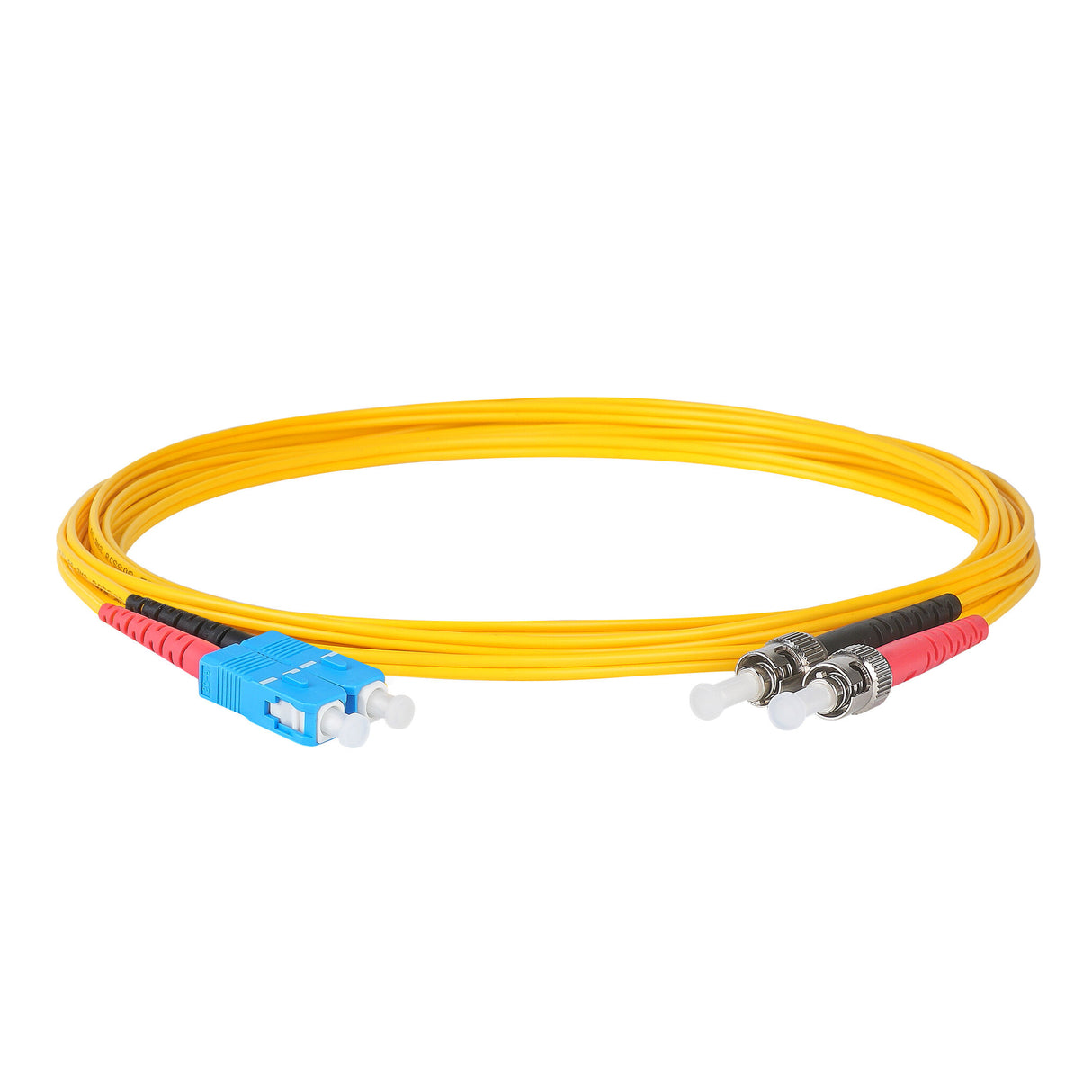 0.2dB SC/UPC to ST/UPC Single-mode Duplex Fiber Patch Cable | Corning SMF-28 Ultra Fiber | Red and Black Boots | OS1/OS2 Compatible | OFNR Jacket