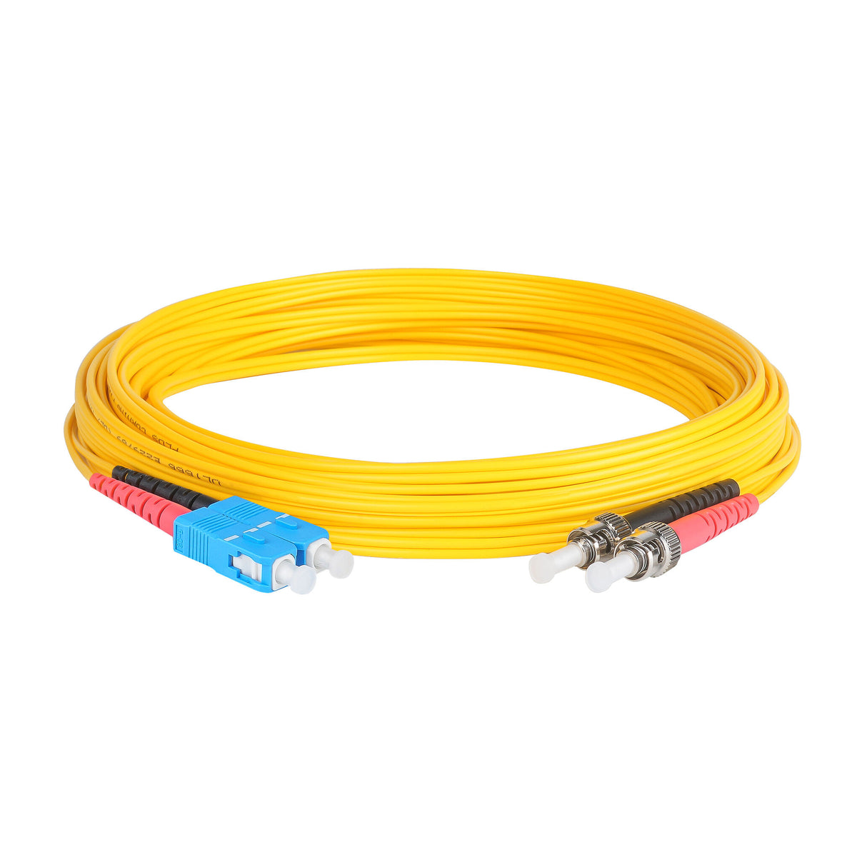 0.2dB SC/UPC to ST/UPC Single-mode Duplex Fiber Patch Cable | Corning SMF-28 Ultra Fiber | Red and Black Boots | OS1/OS2 Compatible | OFNR Jacket