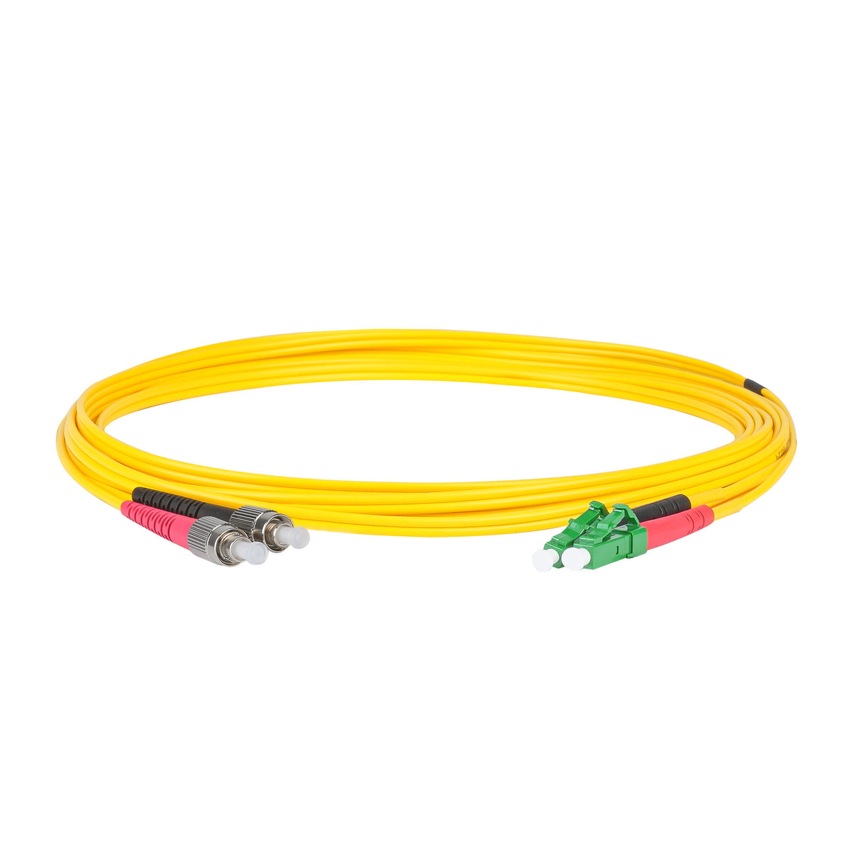 0.2dB LC/APC to FC/APC Single-mode Duplex Fiber Patch Cable | Corning SMF-28 Ultra Fiber | Red and Black Boots | OS1/OS2 Compatible | OFNR Jacket