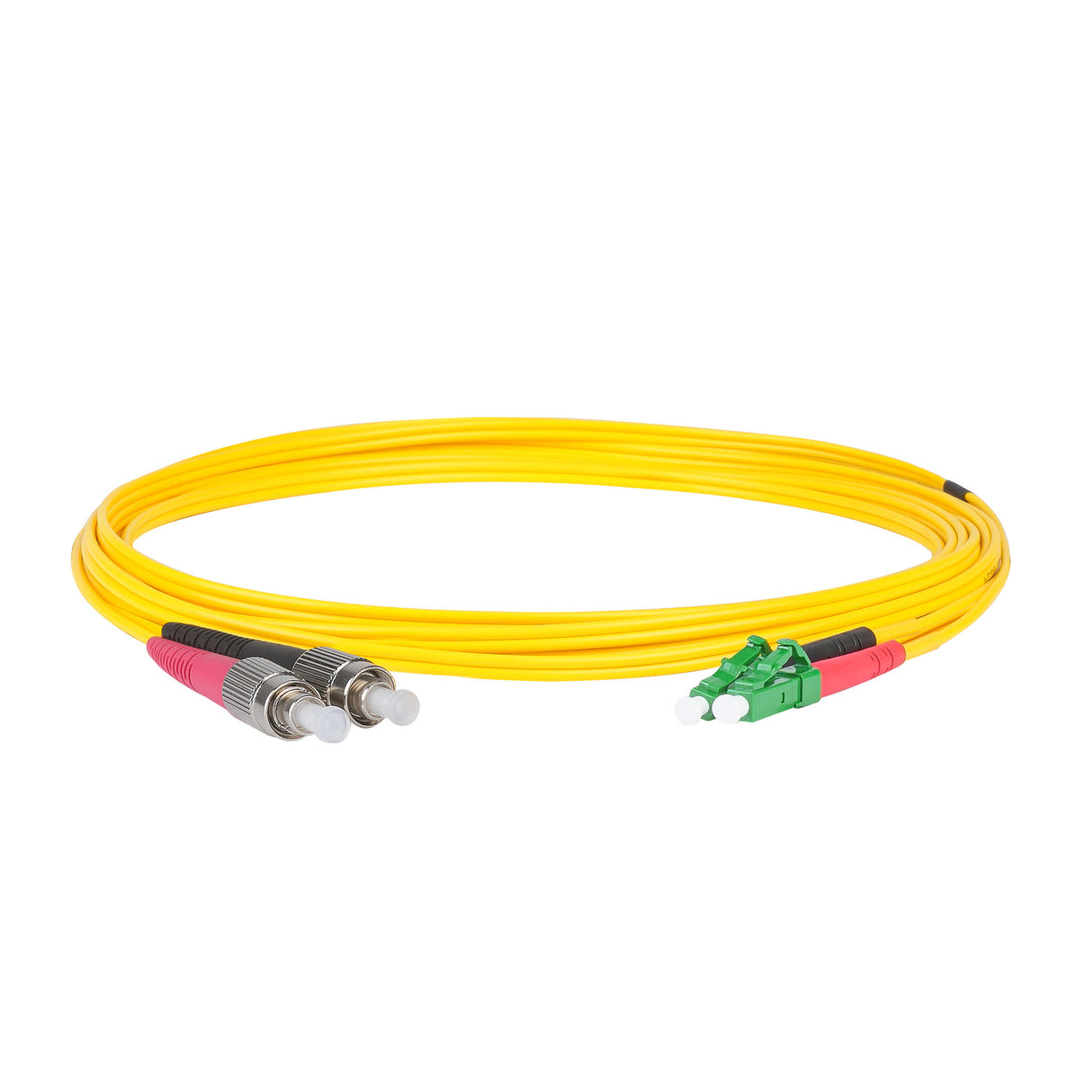 0.2dB LC/APC to FC/UPC Single-mode Duplex Fiber Patch Cable | Corning SMF-28 Ultra Fiber | Red and Black Boots | OS1/OS2 Compatible | OFNR Jacket