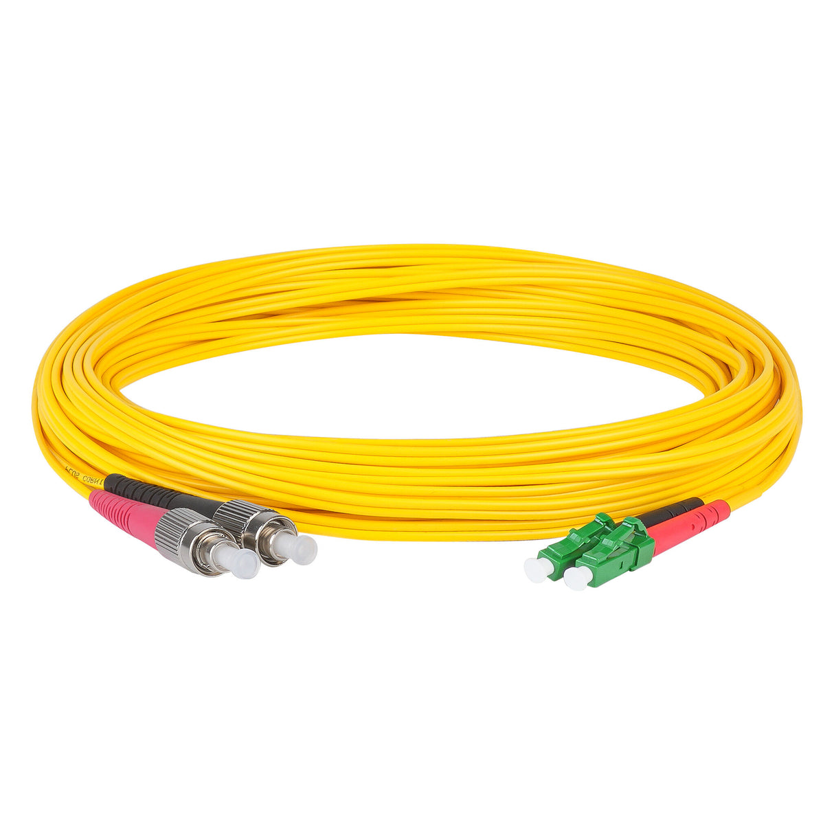 0.2dB LC/APC to FC/UPC Single-mode Duplex Fiber Patch Cable | Corning SMF-28 Ultra Fiber | Red and Black Boots | OS1/OS2 Compatible | OFNR Jacket