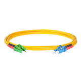 0.2dB LC/APC to LC/UPC Single-mode Duplex Fiber Patch Cable | Corning SMF-28 Ultra Fiber | Red and Black Boots | OS1/OS2 Compatible | OFNR Jacket
