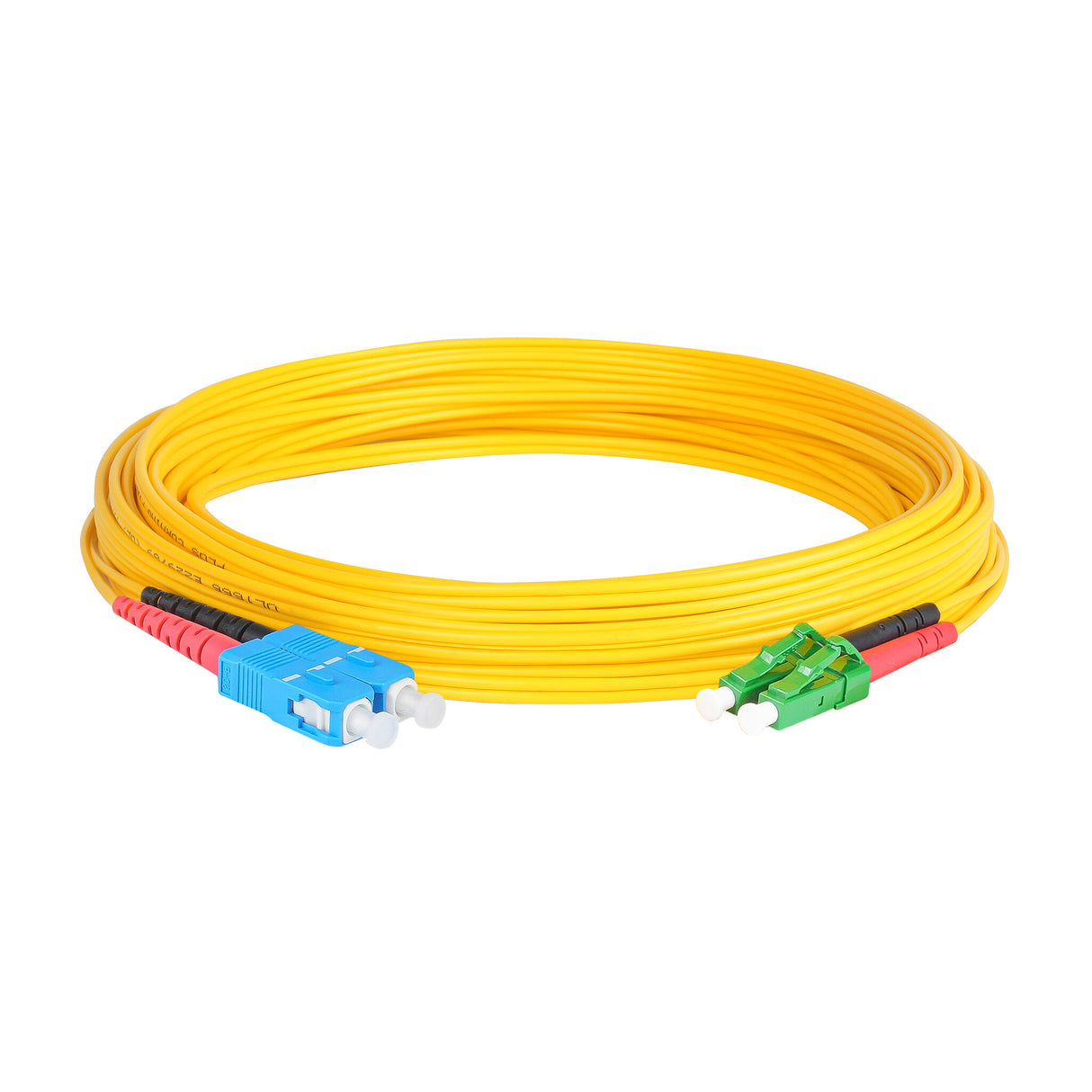 0.2dB LC/APC to SC/UPC Single-mode Duplex Fiber Patch Cable | Corning SMF-28 Ultra Fiber | Red and Black Boots | OS1/OS2 Compatible | OFNR Jacket